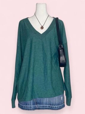 Natural Reflections Basic Blue Green V-Neck Long Sleeve Top XXL